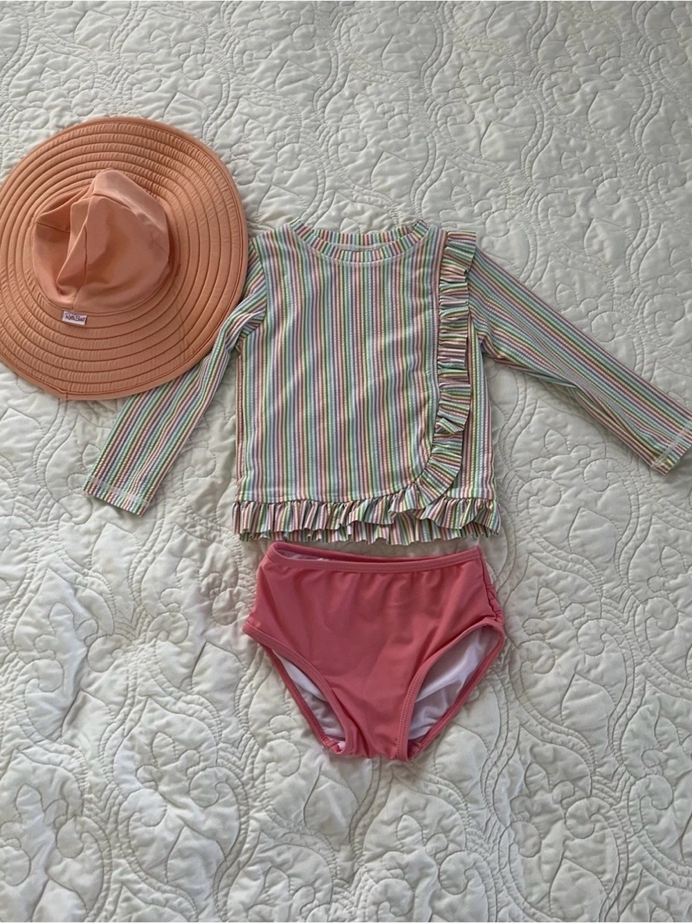 RuffleButts Rashguard Swimsuit with Hat Size 2T